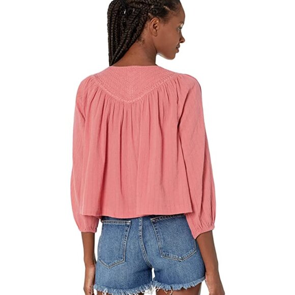 LUCKY BRAND Women's Pink Embroidered Button up Elastic Cuffs Long Sleeve - Picture 2 of 2